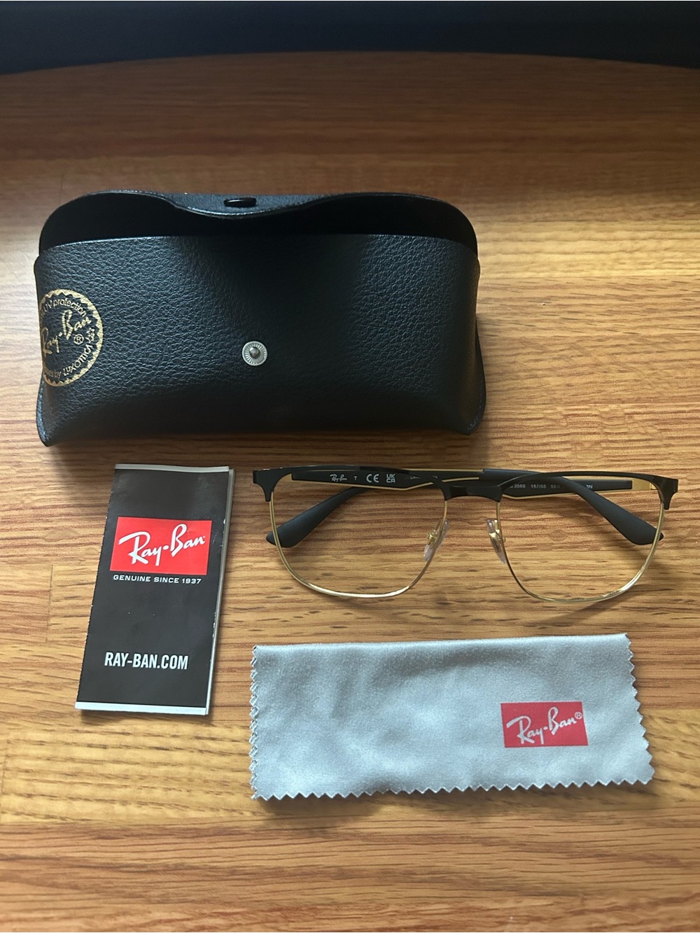 RB 3569 Ray-Ban Polished Black and Gold Sunglasses with Case and Cloth